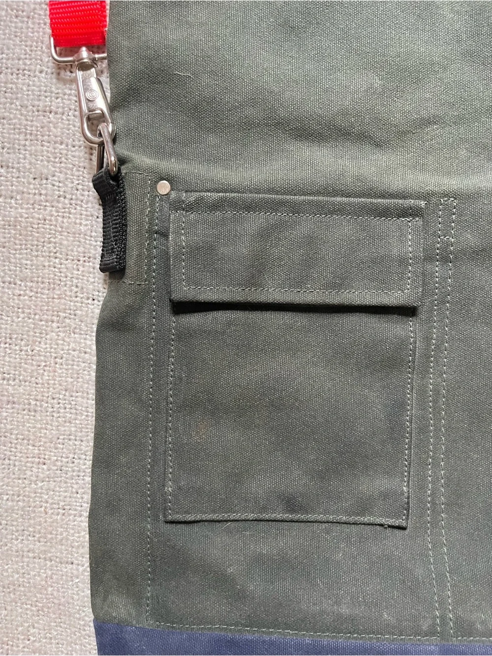 Chester Wallace Green Canvas Tote with Navy Base and Orange Strap